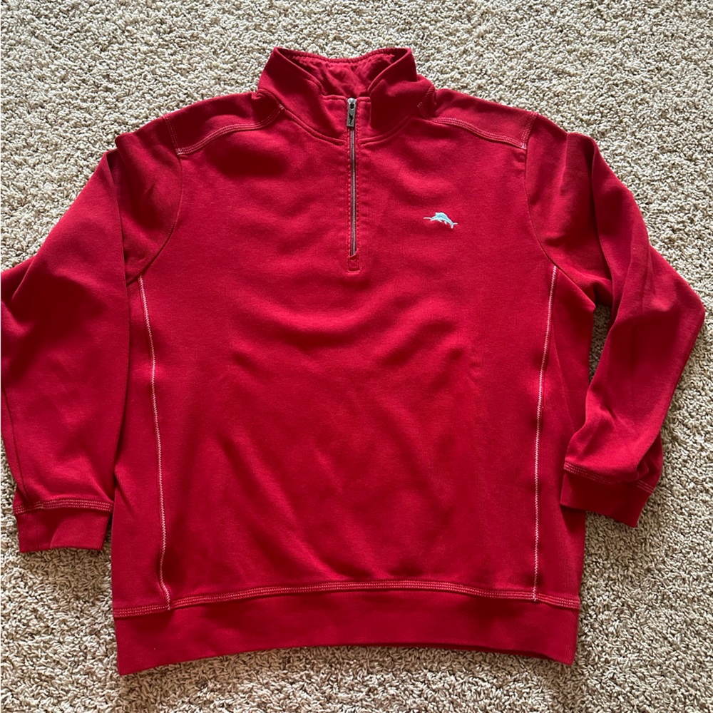 Tommy babama zip up sweater in red